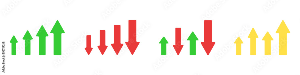 Poster set of growing arrows vector. arrows infographics colored vector. graphs of rise and fall with arrow