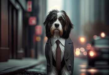 Business dog in a suit illustration. AI generative.