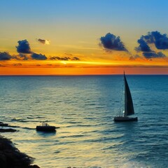 Fototapeta na wymiar Sunset Over The Ocean - generative AI