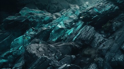 Blue green abstract background. Toned rough rock surface texture. Beautiful teal background with copy space for design