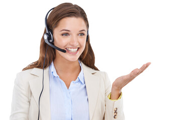 Woman, call center consultant and smile isolated on png or transparent background, CRM and contact...