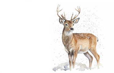 Naklejka na ściany i meble Deer with horns on a white background. watercola. Watercola. Deer. Banner. Generative AI