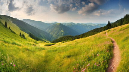 Fototapeta premium hill landscape in the summer, Generative AI