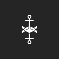 Anchor marine icon isolated on black background. Anchor symbol.