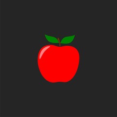 Red apple fruit, vegetarian organic apple natural  icon isolated on black background 