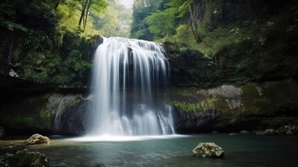 Fototapeta na wymiar Beautiful landscape of the waterfall, Generative AI