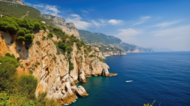 Beautiful landscape of the Mediterranean coastline, Generative AI