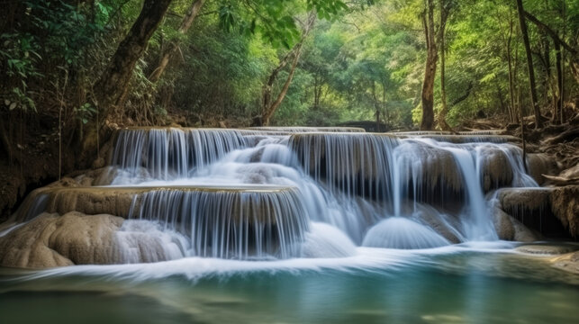 Beautiful landscape of the waterfall, Generative AI © Juho