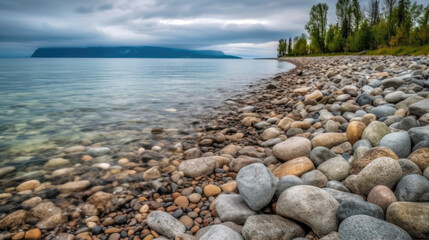 Beautiful landscape of the rocky shoreline, Generative AI