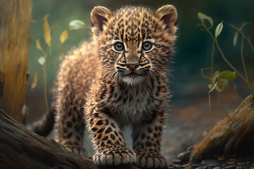 Cute little leopard cub. Generative Ai.