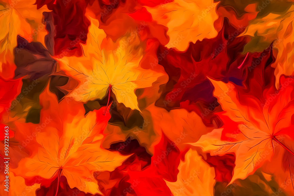Poster autumn maple leaves background. red maple leaves pattern. top view. generative ai