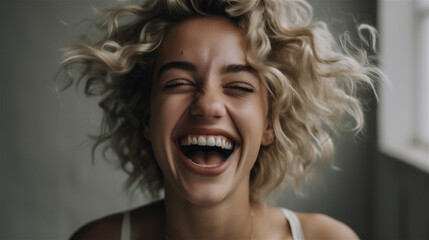 woman, young woman, blonde hair, curly hair, beauty, face, model, smile, blonde, studio, smiling, looking, skin, teen, hairstyle, sensuality, laughing, happy, emotion, closeup, hair, people, person, c