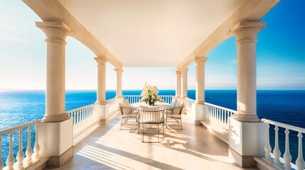 A striking image of a lavish terrace with a spectacular ocean view, offering an idyllic summer sanctuary