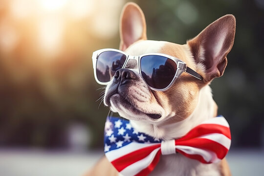 Dog and USA flag, independence day 4th July, illustration for print, generative ai - Powered by Adobe