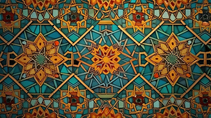 Moroccan tile, or Moroccan zellij - traditional mosaic, Bright color. Generative Ai