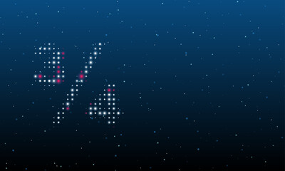 On the left is the three quarters symbol filled with white dots. Background pattern from dots and circles of different shades. Vector illustration on blue background with stars