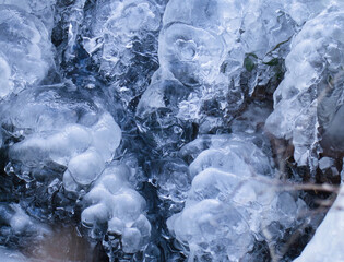 Ice formations on a winter day in the Palatinate Forest of Germany near Winnweiler.