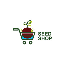 trolley cart logo icon vector illustration with growing plant seeds