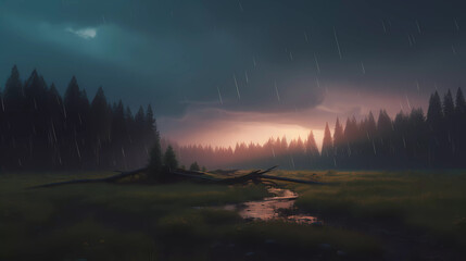 Dawn and rain landscape 