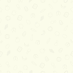 Vector seamless line art food and fruit pattern