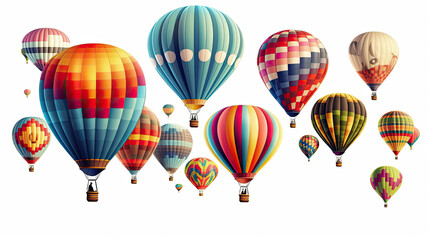 Fototapeta premium Hot air ballons background. Colorful sky airship. Heated air balloon with wicker basket. Generative AI