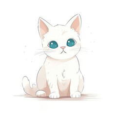 Cartoon cat in sitting pose on a white background. Isolated cute kitty illustration. Generative AI