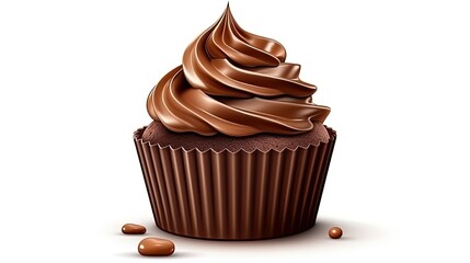 Chocolate cupcake illustration. Realistic delicious creamy muffin. Creamy dessert cake. Generative AI