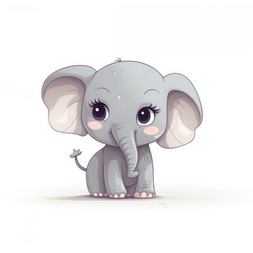 Cartoon elephant in sitting pose on a white background. Isolated cute mammal illustration. Generative AI