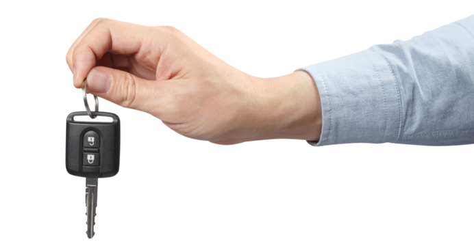 Hand with car key cut out