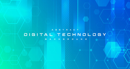 Fototapeta premium Digital technology banner green blue background concept, cyber technology circuit, abstract tech, innovation future data, internet network, Ai big data, futuristic wifi connection illustration concept