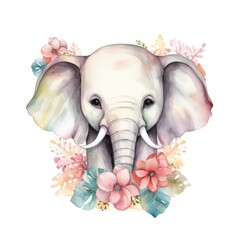 Illustration of an elephant adorned with colorful flowers and foliage, Generative AI
