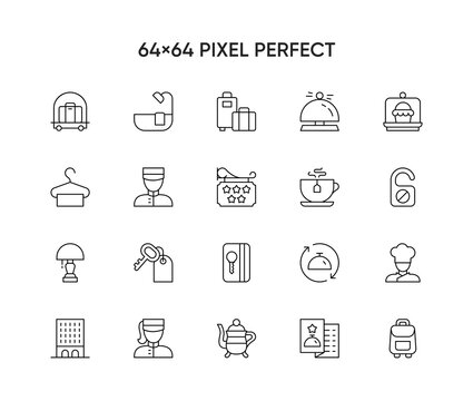 Hotel service, Simple thin line hotel icons set, Vector motel icon design