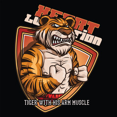 Tiger fitness mascot logo With Text illustration