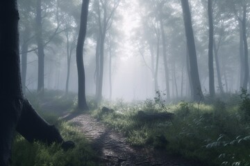 A minimalist landscape with a peaceful forest or woodland, Generative AI