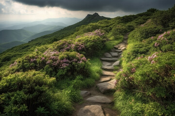 stone path in the garden created with Generative AI technology