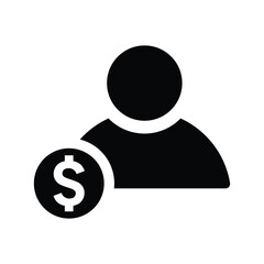 Dollar, human, finance icon. Black vector graphics.