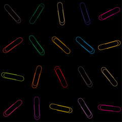 Colorful clips pattern on black background