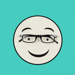 Obraz premium Head with a smiling face and eyeglasses, mental health concept, positive mindset, support and evaluation symbol 
