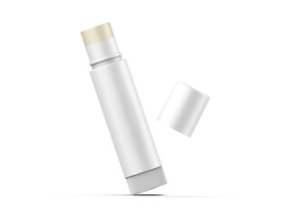 Multifunctional empty lip balm container tubes with twist bottom and top cap mockup, 3d render illustration.
