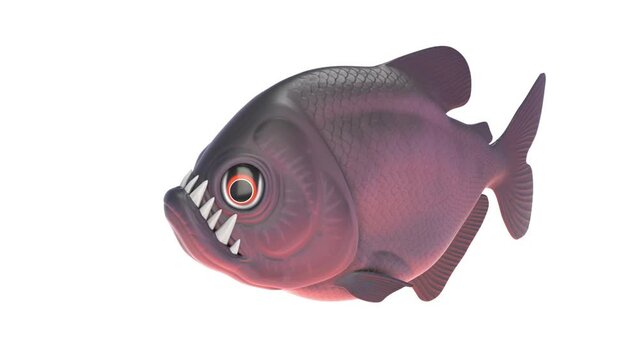 Cartoon Piranha Swimming 3D Rendered