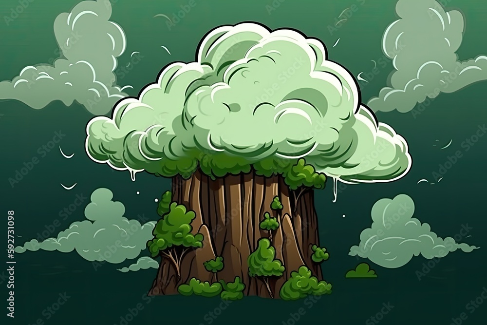 Poster trees covered in dense mist. generative ai
