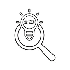 Find, seo, solution, search outline icon. Line art vector.