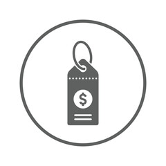 Dollar, money, tag icon. Gray vector graphics.