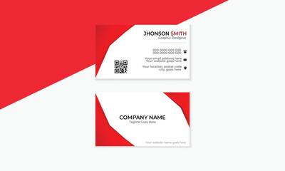 Clean vector business card template , modern  simple design with white and red colors.