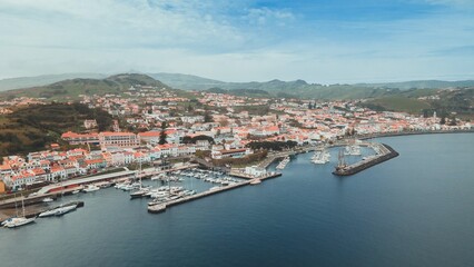 Fototapeta na wymiar View of Horta by Drone in Faial, the Azores