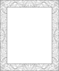 Frame vertical with mint leaves and soda bubbles - vector linear blank for coloring. Outline. Coloring frame with leaves