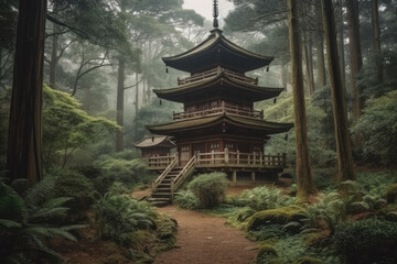 Fototapeta premium japanese temple in autumn created with Generative AI technology
