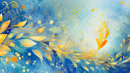 Fototapeta na wymiar Beautiful yellow and blue floral wallpaper