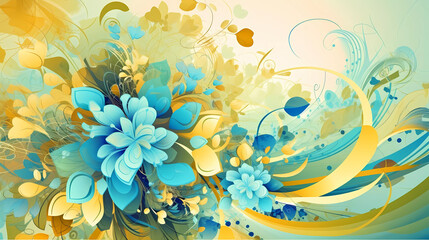 Fototapeta na wymiar Beautiful yellow and blue floral wallpaper