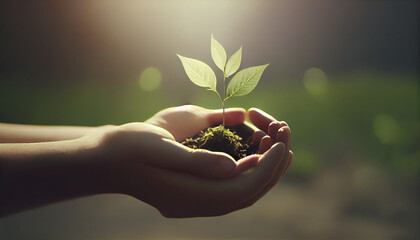 Eco earth day concept. Hand holding young plant. World earth day concept. World Environment Day Concept. Save the earth. Ai generated image